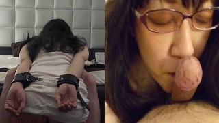 無修正　熟年カップル両手を拘束されても、私の嫌らしいお口で、いかしてあげる！