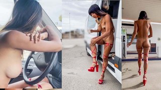 Pumping And Paying Gas Naked in Public Gas Station