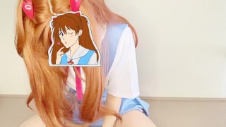 Cowgirl dildo masturbation in Eva Asuka costume ♡ It feels so good I cum twice while moaning ♡♡