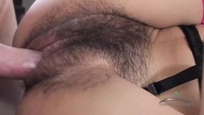 Asian Girl Gets Her Hairy Pussy Covered with Cum