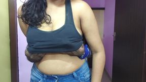 Indian couple romancing when they are alone in home - boobs squeezing - Part one