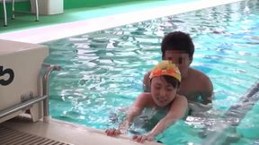 Hot sex in a public pool with a loud japanese teen