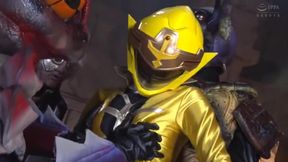 Bunch of horny Japs drool over bound brunette's shaved snatch on auto-fuck machine