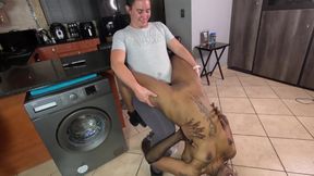 Spoiling a birthday girl with a table, lap dance, cake on body candle blow