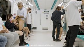 Subway Bum Ride: Horny Brunette JAV Chick Caught in the Act