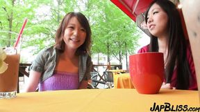 Two adorable Japanese models intimate at home