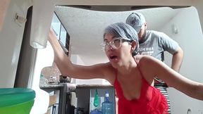 I went to the kitchen and he stuck his cock all the way in.