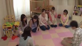 Six Japanese 18+ babes in wild gangbang