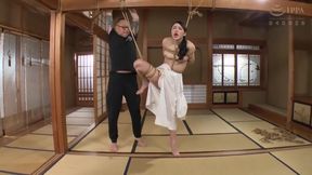 Submissive Brunette in Japanese Rope Art: Hanging &amp; Dildo Play Outdoors