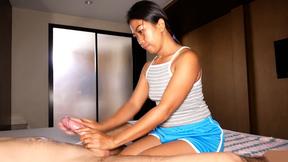 ”Thai massage babe cutie takes a pounding after jerking & sucking him”