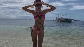 Petite asian swims in the ocean, then gets fucked in the ass back at home