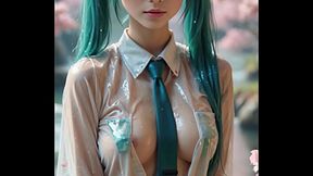 AI-generated 3D anime Hatsune Miku in sexy outfit