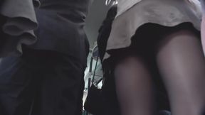 Black Stockings Choke on Asian Brunette's Pole in Public