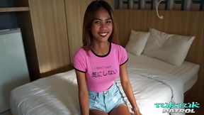 Skinny Asian babe gives sloppy blowjob to massive cock