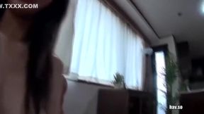 Busty Asian cutie takes young stud's load, spilling it out