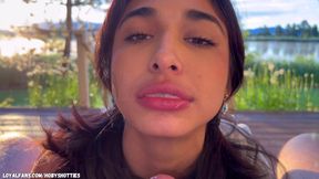 All Natural Beauty Sucks Boyfriends Cock &amp; Swallows Cum By The Lake