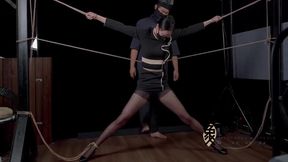 Black-Laced Domme in Stockings, Gagged Bound Babe