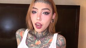 Inked Asian Minx Jesse Flaunts Her Split Tongue, Begging to Be a Man's Fucktoy