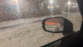 I suck his warm cock in public parking, while snowing
