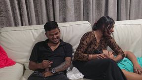 Boy behind Indian sex scene shakes his cock in front of girls