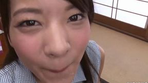 Slutty babe Ai & Abe double swallow cum load