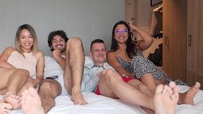 Asian stepsisters milk cocks dry and swallow the cumshot