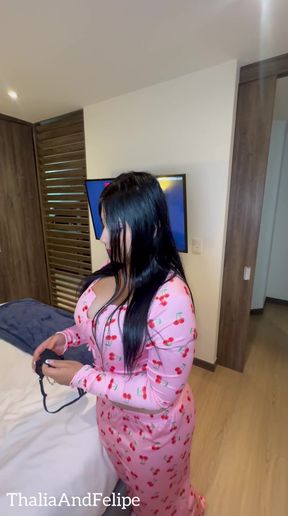 A young hot couple is caught having sex at home by their parents